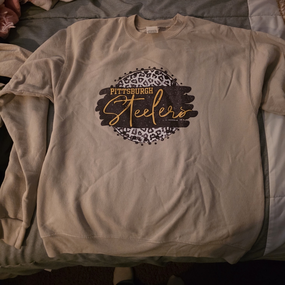 Hanes Beige Pittsburgh Steelers Crewneck Sweater